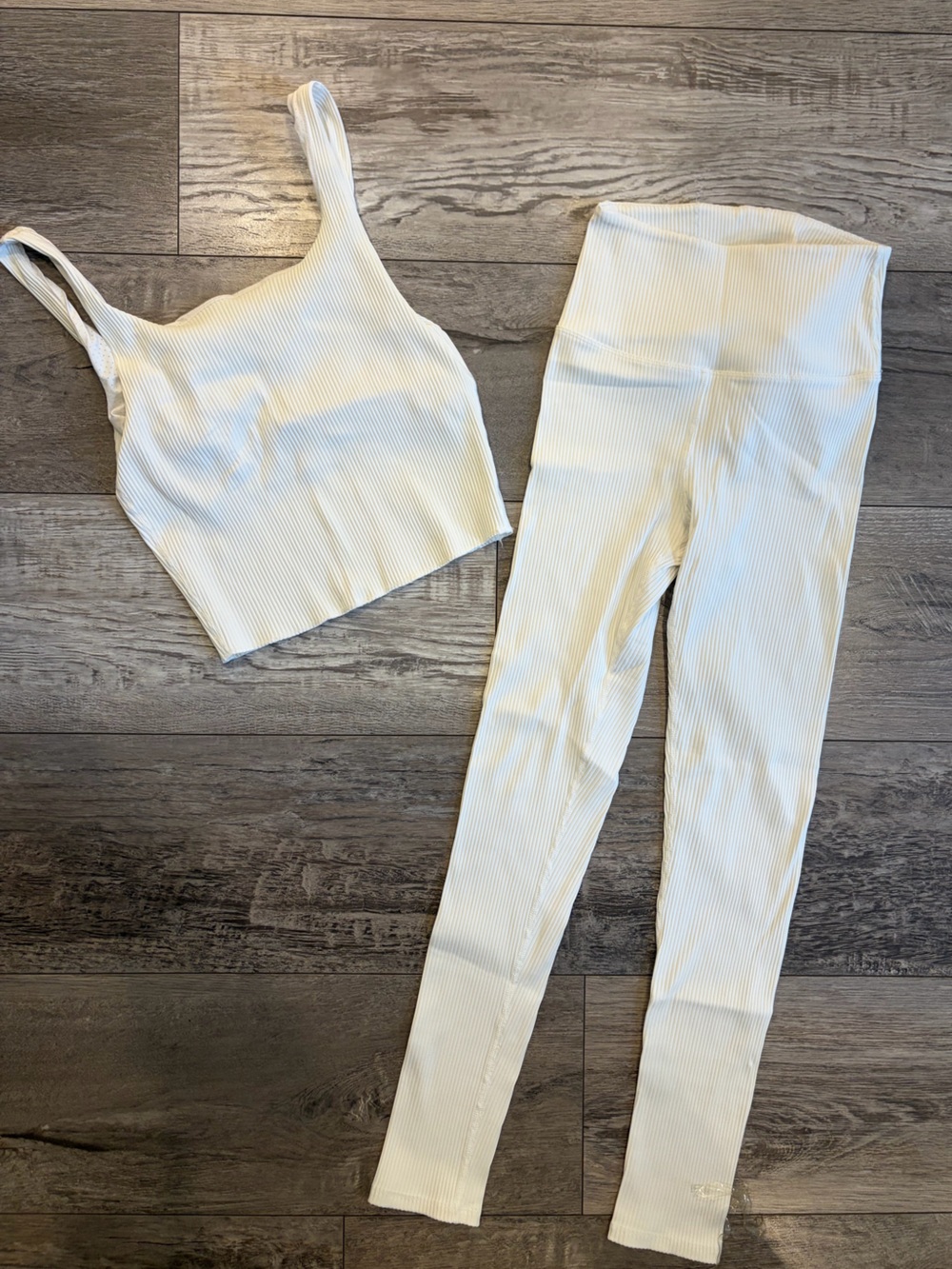 Carbon38 Cream Ribbed Tank and Leggings Set